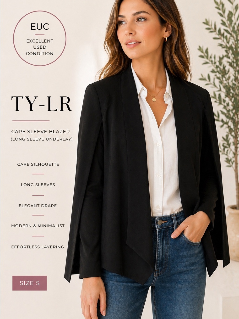 TY-LR The Elena Jacket - Architectural Cape Blazer - Black Size Small (165/84A)